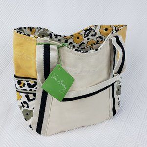 Vera Bradley Color Block Tote Medium Go Wild Retired Yellow Black Canvas New